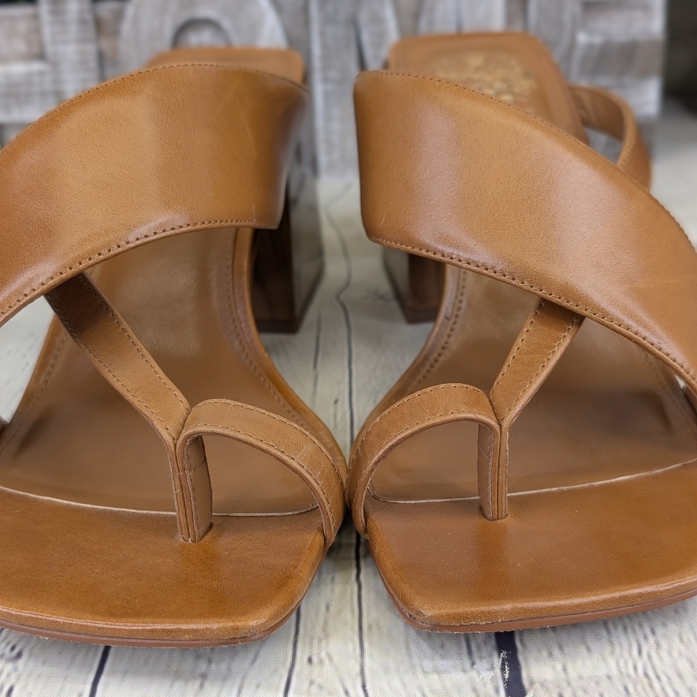 Vince Camuto Tan Leather Block Heel Sandals - Picture 3 of 11